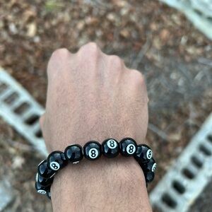 Black Ball 8 Dice Beaded Punk Gothic Bracelet, Billiard 8 Plastic Beads